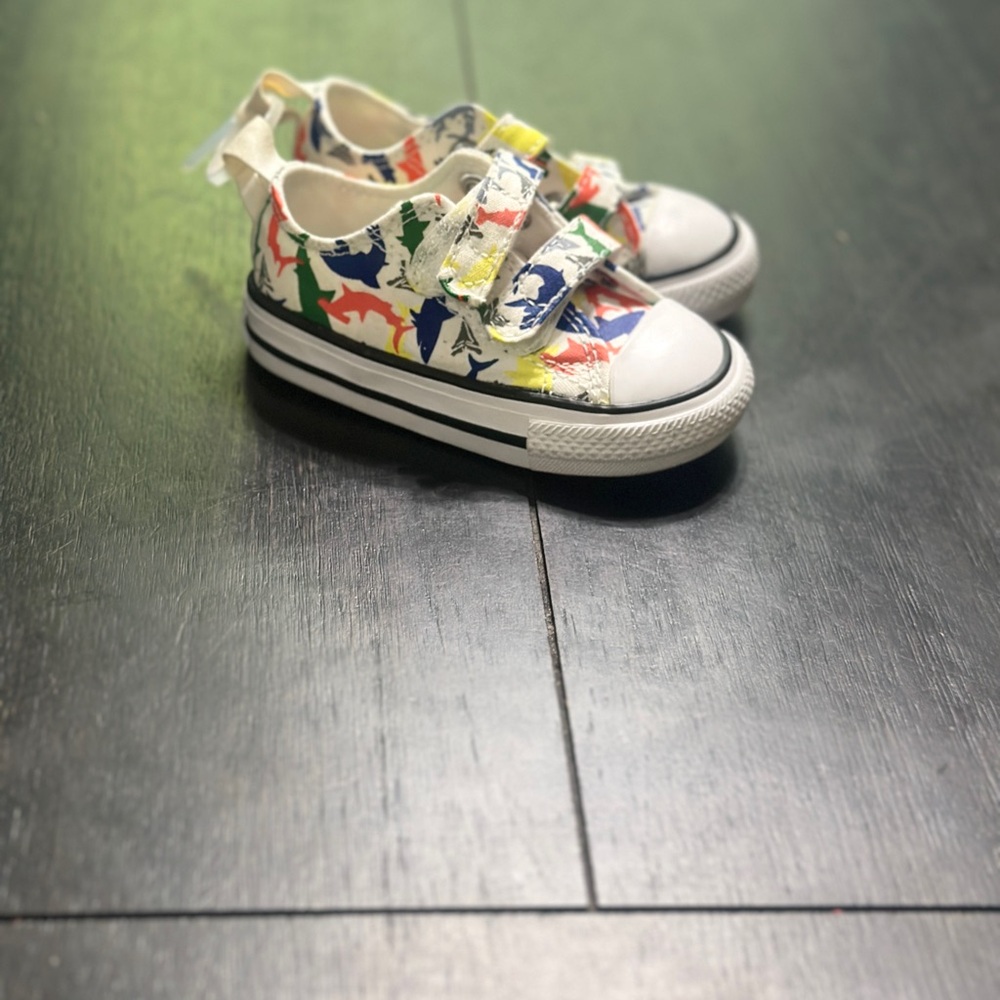 Converse White and Red High-Top Sneakers with Rubber Toe Caps